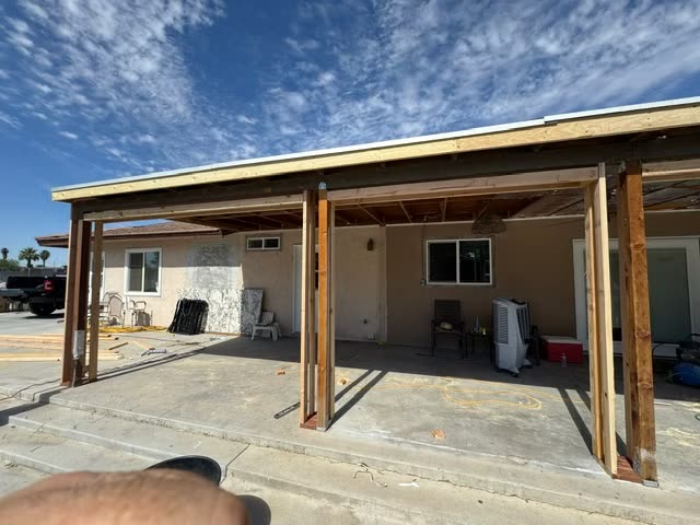 Patio cover framing under construction at a Las Vegas home